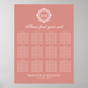Poster Ornamentado Floral Monograma Sentado De Casamento