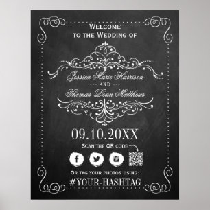 Poster Ornamentado Flourish Chalkboard Weding Welcome