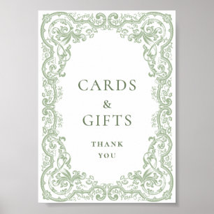 Poster Ornamentado Renascentista Sage Green Cards e prese