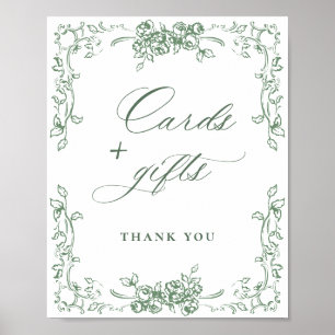 Poster Ornamentado Renascentista Sage Green Cards e prese