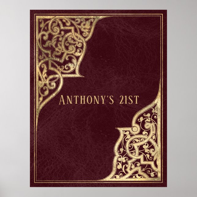 Poster Ornamentado Vintage Burgundy e Dourado (Frente)