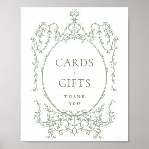 Poster Ornamentado vitoriano Cartões Florais Verdes e Pre