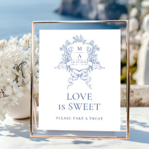 Poster Ornamentado Vitoriano Dusty Blue Floral Love é doc