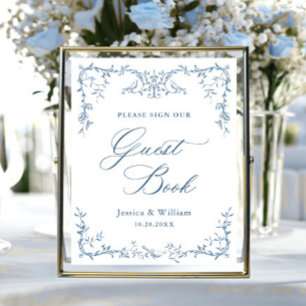 Poster Ornamentado Vitoriano Dusty Blue Guestbook Sinal d