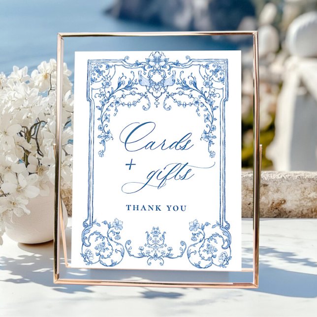 Poster Ornamentado vitoriano Grace Floral Blue Cards e pr (Criador carregado)