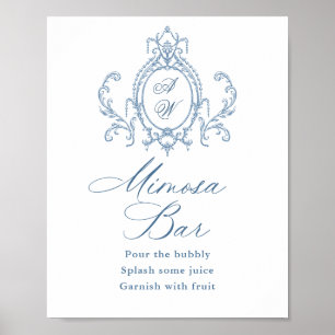 Poster Ornamentado Vitoriano Grace Floral Blue Mimosa - S