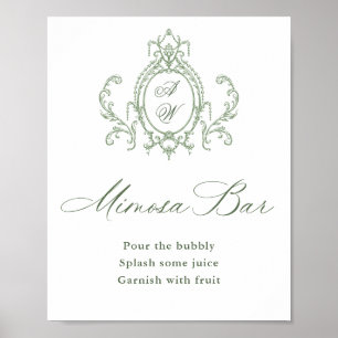 Poster Ornamentado Vitoriano Grace Sage Green Mimosa - Si