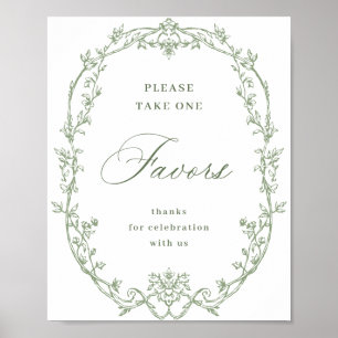 Poster Ornamentado Vitoriano Sage Green Floral favorece c