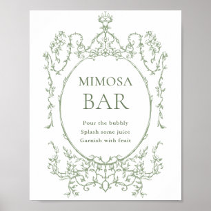 Poster Ornamentado Vitoriano Sage Sinal Floral Verde Mimo