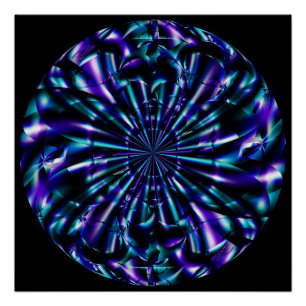 Pôster Ornamental   Arte Fractal Azul e Roxo