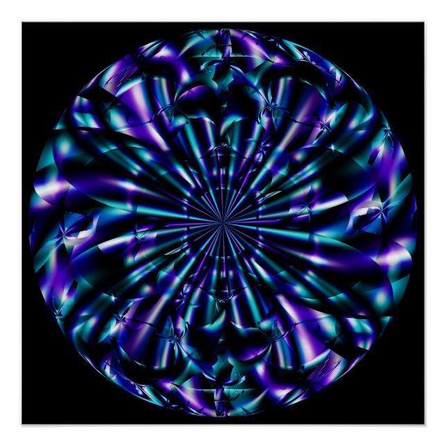 Pôster Ornamental | Arte Fractal Azul e Roxo (Frente)