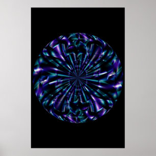 Pôster Ornamental   Arte Fractal Azul e Roxo