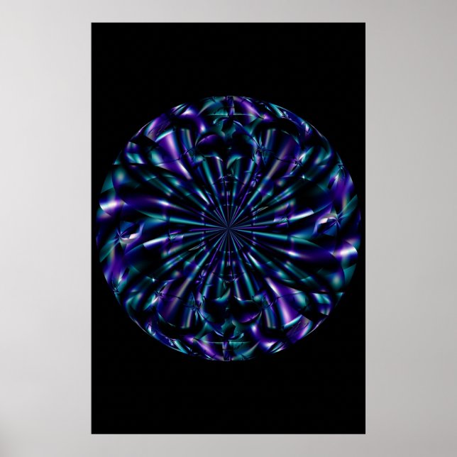 Pôster Ornamental | Arte Fractal Azul e Roxo (Frente)
