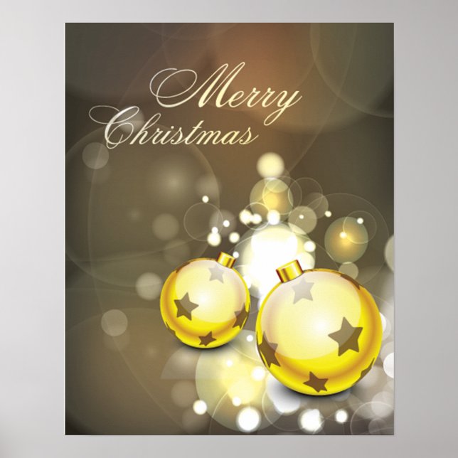 Poster Ornamento Amarelo Espumante Feliz Natal (Frente)