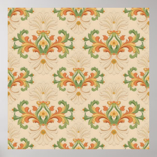 Poster ornamento barroco de folha de acanto vintage