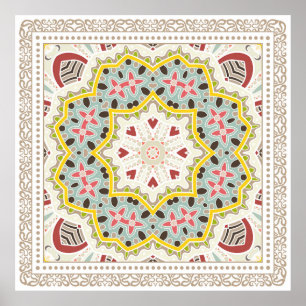 Poster Ornamento colorido decorativo sobre fundo branco,