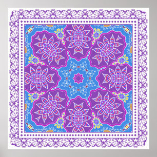 Poster Ornamento colorido decorativo sobre fundo branco,
