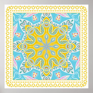 Poster Ornamento colorido decorativo sobre fundo branco,