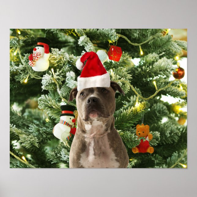 Poster Ornamento de Árvores de Natal do Cão Pitbull Snowm (Frente)