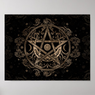 Poster Ornamento de Pentagrama - Dourado e Preto