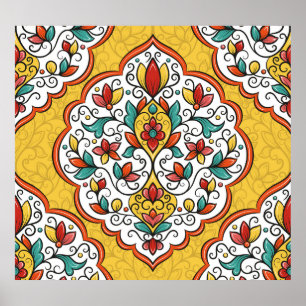 Poster Ornamento Floral: Motifs Turcos Indianos.