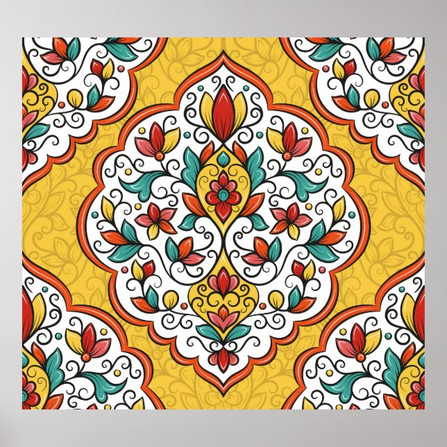 Poster Ornamento Floral: Motifs Turcos Indianos. (Frente)