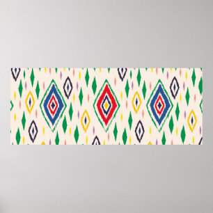 Poster Ornamento geométrico do folclore de Ikat com diama