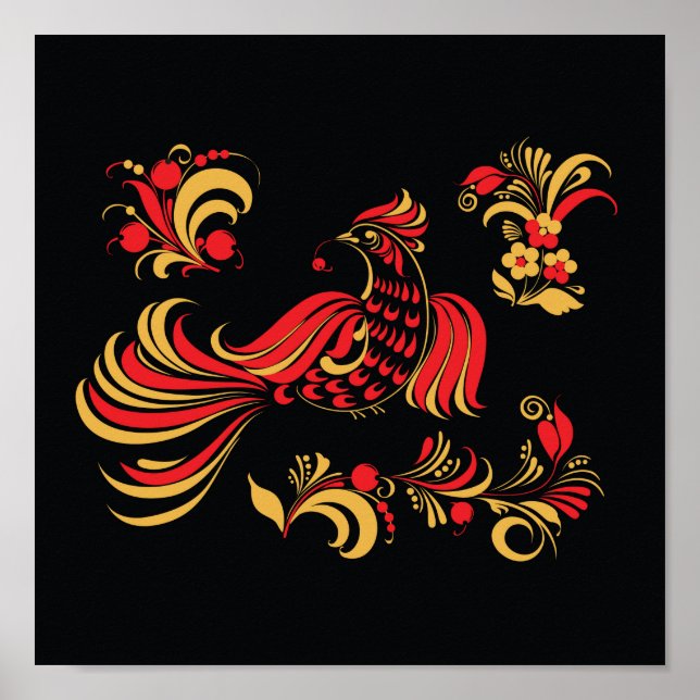 Poster ornamento nativo russo de aves (Frente)