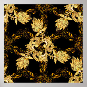 Poster ornamento oriental sem costura no estilo barroco