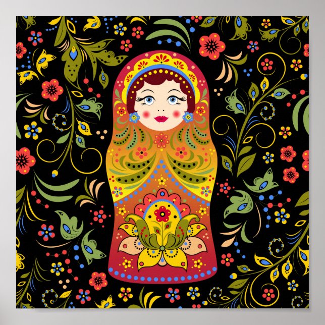 Poster ornamento russo original de matrioshka (Frente)