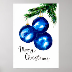 Poster Ornamentos de Árvore de Natal Azul