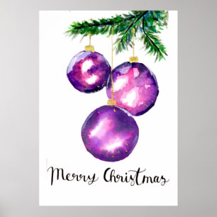Poster Ornamentos de Árvore de Natal Roxo