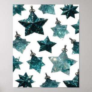 Poster ORNAMENTOS DE ESTRELA AZUL Prateados Atraentes