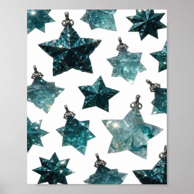 Poster ORNAMENTOS DE ESTRELA AZUL Prateados Atraentes (Frente)