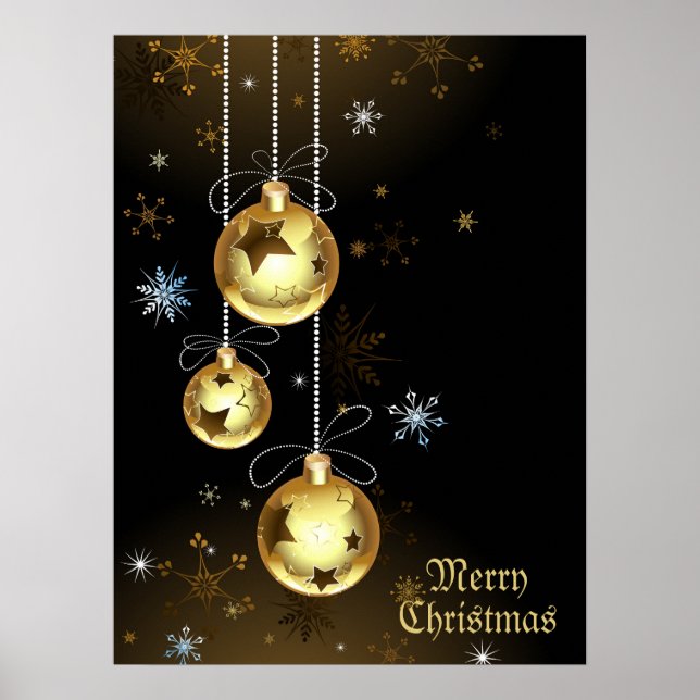 Poster Ornamentos de Ouro de Natal Brilhantes Estrelas Ne (Frente)