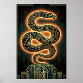 Poster Ornate Art Deco Snake Serpent Gold Coil