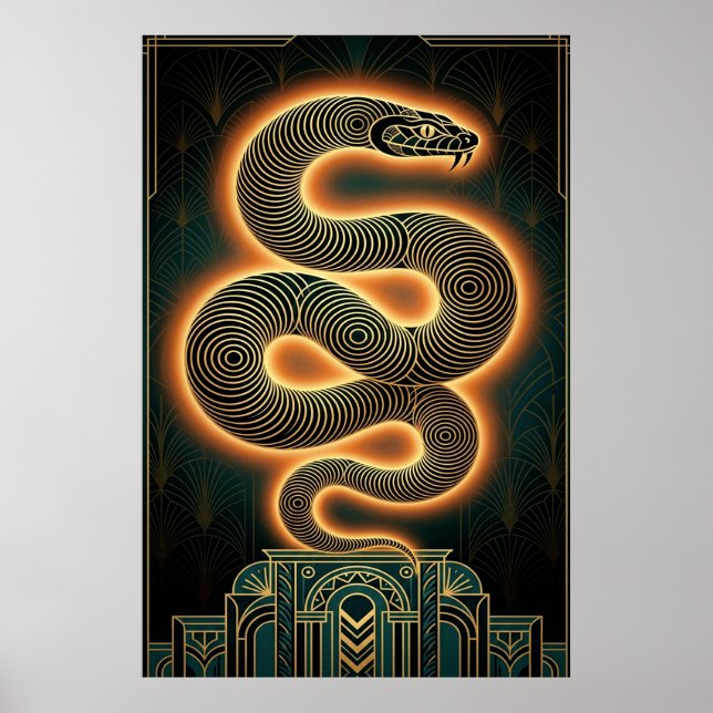 Poster Ornate Art Deco Snake Serpent Gold Coil (Frente)