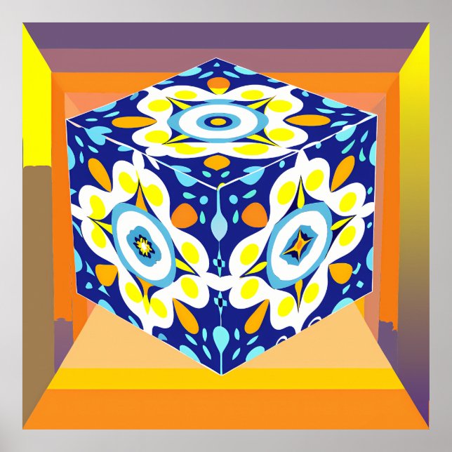 Poster Ornate Cube: A Kaleidoscope of Patterns (Frente)