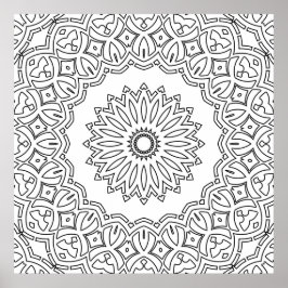Poster Ornate Floral Mandala with Scalloped Border Design