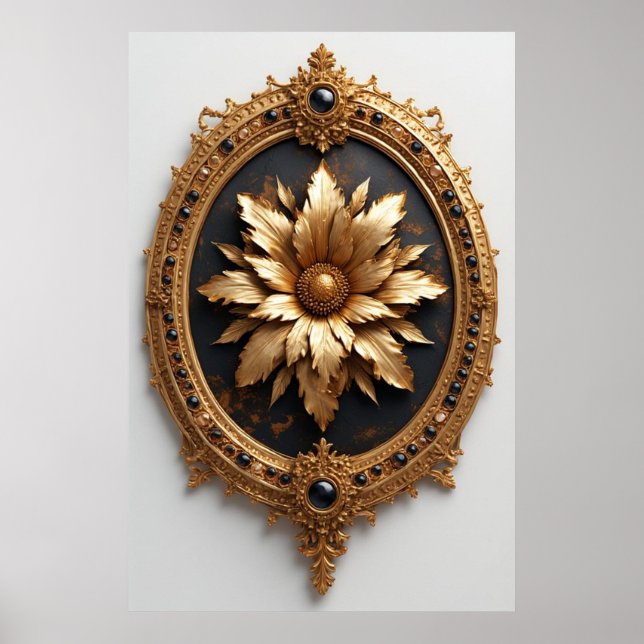 Poster Ornate Gold Frame With Large Metallic Flower Medal (Frente)