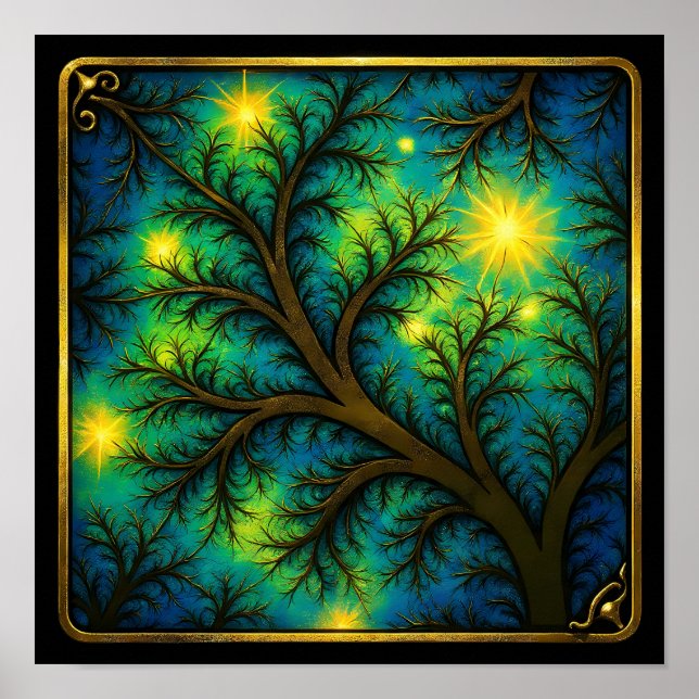 Poster Ornate Metal Overlay Fractal Seamless Wallpaper (Frente)