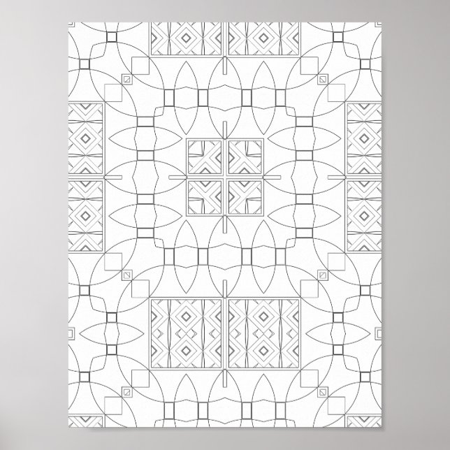 Poster Ornate Tile Pattern Coloring Page Symmetry Design (Frente)