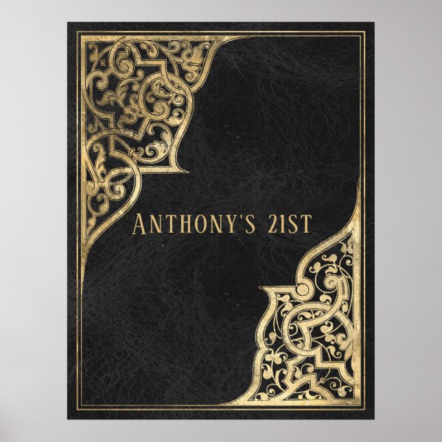 Poster Ornato Vintage Preto e Dourado (Frente)