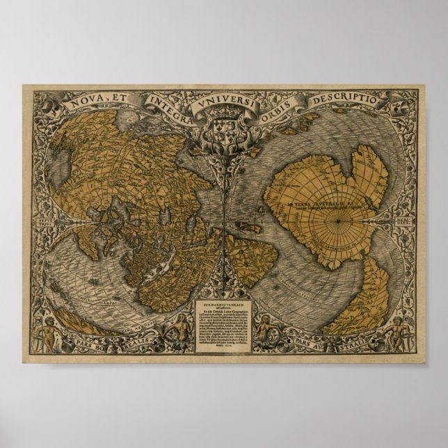 Pôster Oronce Fine 1531 Mapa mundial (Frente)