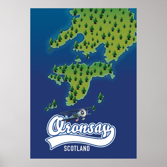 Poster Oronsay mapa da ilha da Escócia  (Frente)