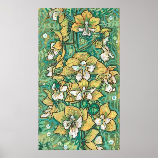 Poster Orquídea Amarela Flores Tropicais Pintura Floral (Frente)