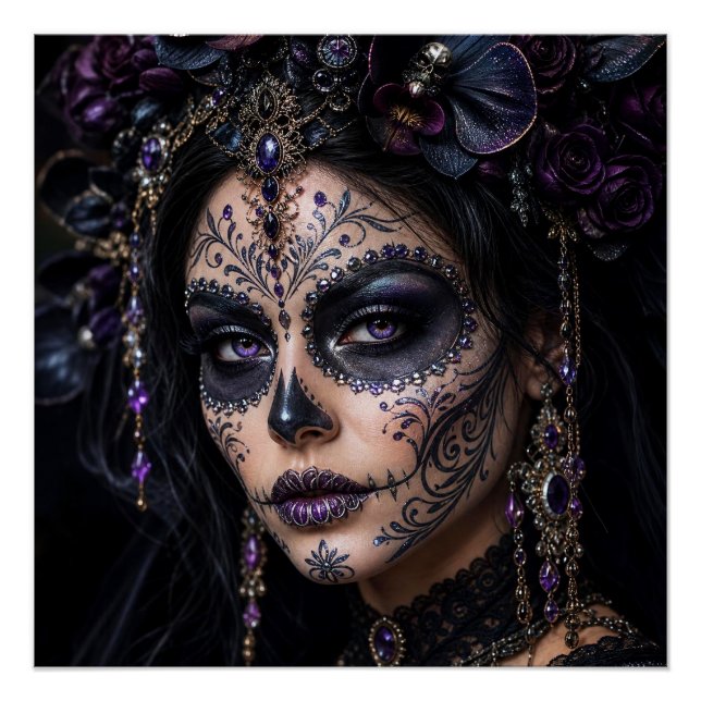 Pôster Orquídea Âmbar Calavera – Caveira de Açúcar Gótica (Frente)