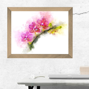 Poster Orquídea aquarela - rosa wb 01