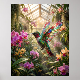 Poster Orquídea Beija-Flor de Vidro Brilho