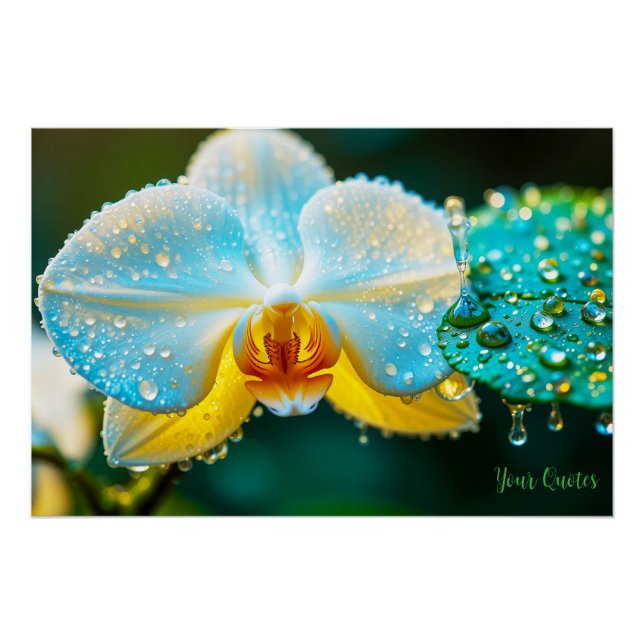 Pôster Orquídea Branca Elegante com Gotículas de Água Bot (Frente)